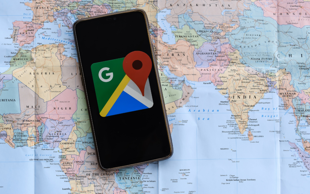 google maps all on phone on top of world map